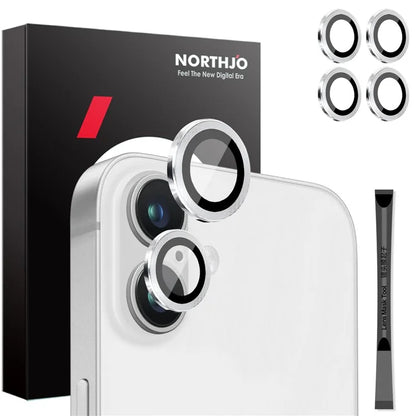 NORTHJO 2 Sets for iPhone 16 / 16 Plus Camera Lens Protector CD Veins Metal Ring Tempered Glass Lens Guard