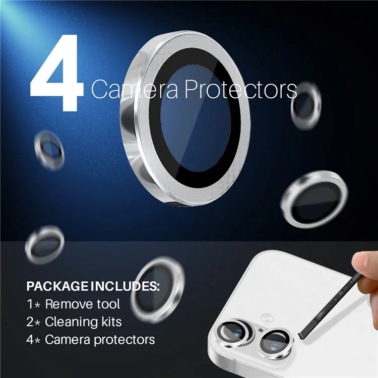 NORTHJO 2 Sets for iPhone 16 / 16 Plus Camera Lens Protector CD Veins Metal Ring Tempered Glass Lens Guard