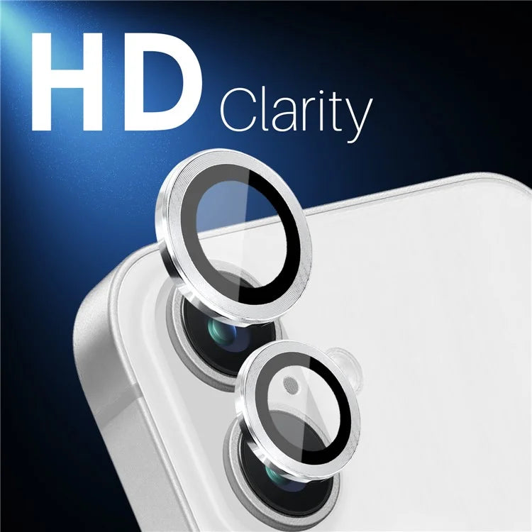 NORTHJO 2 Sets for iPhone 16 / 16 Plus Camera Lens Protector CD Veins Metal Ring Tempered Glass Lens Guard