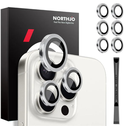 NORTHJO 2 Sets for iPhone 16 Pro / 16 Pro Max Tempered Glass Camera Lens Film CD Veins Metal Ring Lens Guard