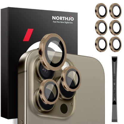 NORTHJO 2 Sets for iPhone 16 Pro / 16 Pro Max Tempered Glass Camera Lens Film CD Veins Metal Ring Lens Guard