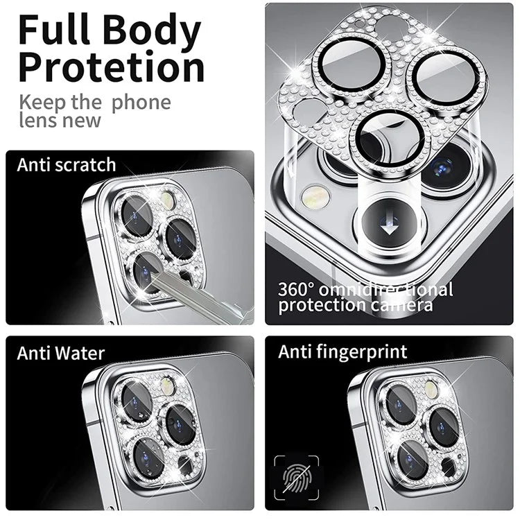ENKAY HAT PRINCE For iPhone 16 Pro / 16 Pro Max Camera Lens Protector Rhinestone Decor Metal+Tempered Glass Lens Film