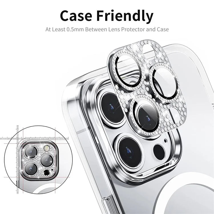 ENKAY HAT PRINCE For iPhone 16 Pro / 16 Pro Max Camera Lens Protector Rhinestone Decor Metal+Tempered Glass Lens Film