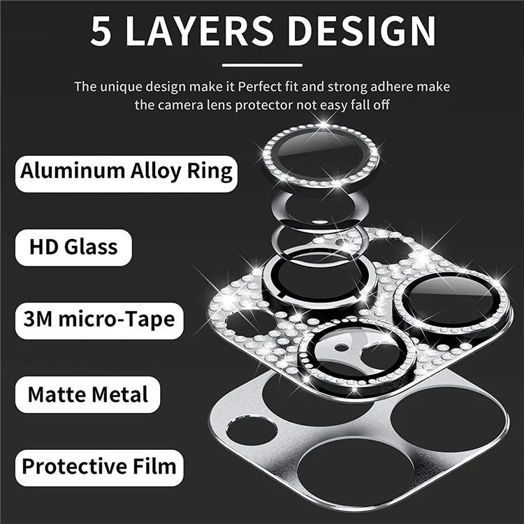 ENKAY HAT PRINCE For iPhone 16 Pro / 16 Pro Max Camera Lens Protector Rhinestone Decor Metal+Tempered Glass Lens Film