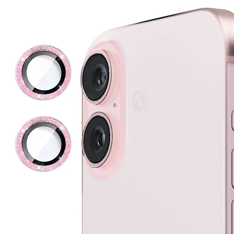 ENKAY HAT PRINCE 1Set For iPhone 16 / 16 Plus Camera Lens Film Glitter Metal Ring Lens Protector