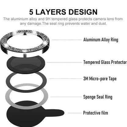 ENKAY HAT PRINCE 1Set For iPhone 16 / 16 Plus Camera Lens Film Glitter Metal Ring Lens Protector