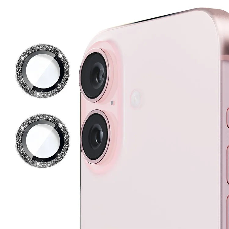 ENKAY HAT PRINCE 1Set For iPhone 16 / 16 Plus Camera Lens Film Glitter Metal Ring Lens Protector