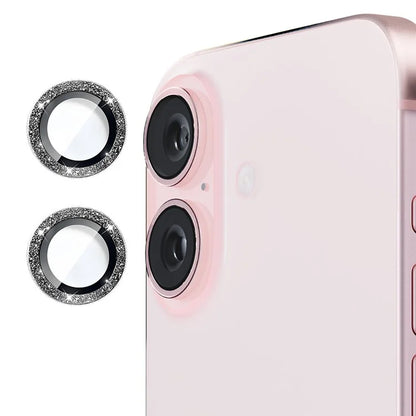 ENKAY HAT PRINCE 1Set For iPhone 16 / 16 Plus Camera Lens Film Glitter Metal Ring Lens Protector