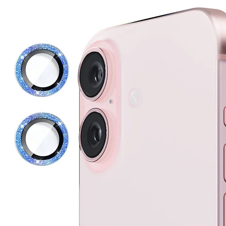 ENKAY HAT PRINCE 1Set For iPhone 16 / 16 Plus Camera Lens Film Glitter Metal Ring Lens Protector
