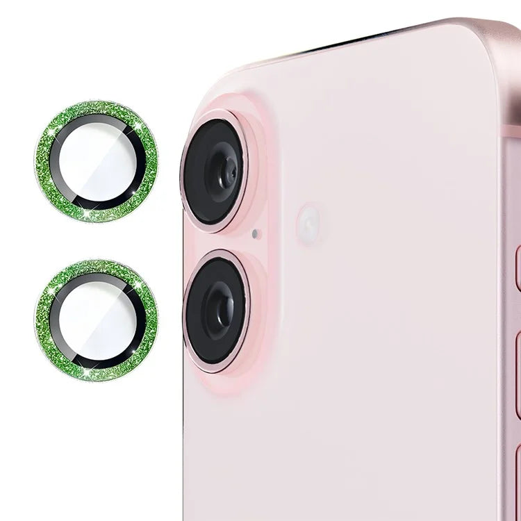 ENKAY HAT PRINCE 1Set For iPhone 16 / 16 Plus Camera Lens Film Glitter Metal Ring Lens Protector