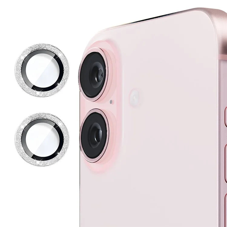 ENKAY HAT PRINCE 1Set For iPhone 16 / 16 Plus Camera Lens Film Glitter Metal Ring Lens Protector