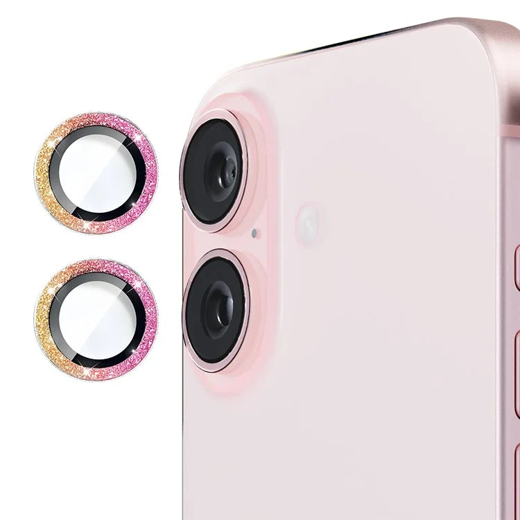 ENKAY HAT PRINCE 1Set For iPhone 16 / 16 Plus Camera Lens Film Glitter Metal Ring Lens Protector