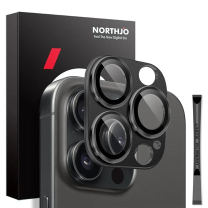 NORTHJO For iPhone 16 Pro Max / 16 Pro Integrated Camera Lens Protector CD Vein Metal Frame + Tempered Glass Lens Film
