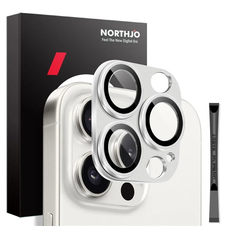 NORTHJO For iPhone 16 Pro Max / 16 Pro Integrated Camera Lens Protector CD Vein Metal Frame + Tempered Glass Lens Film