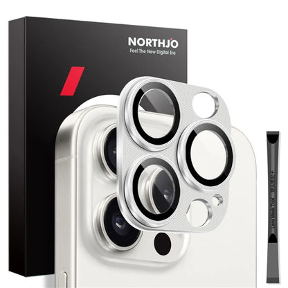 NORTHJO For iPhone 16 Pro Max / 16 Pro Integrated Camera Lens Protector CD Vein Metal Frame + Tempered Glass Lens Film