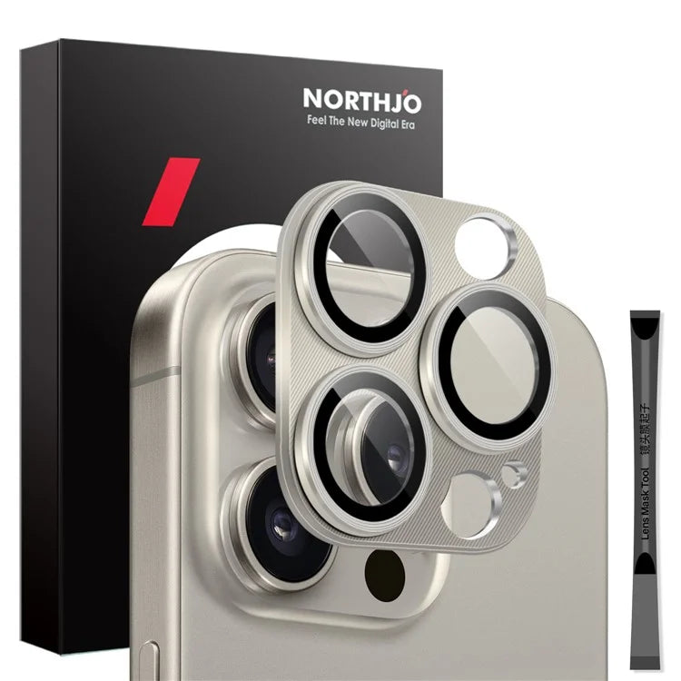 NORTHJO For iPhone 16 Pro Max / 16 Pro Integrated Camera Lens Protector CD Vein Metal Frame + Tempered Glass Lens Film