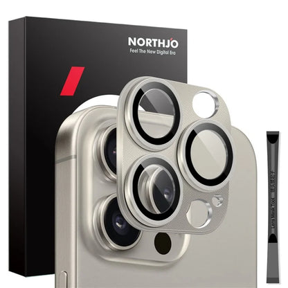 NORTHJO For iPhone 16 Pro Max / 16 Pro Integrated Camera Lens Protector CD Vein Metal Frame + Tempered Glass Lens Film