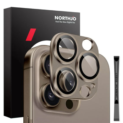 NORTHJO For iPhone 16 Pro Max / 16 Pro Integrated Camera Lens Protector CD Vein Metal Frame + Tempered Glass Lens Film