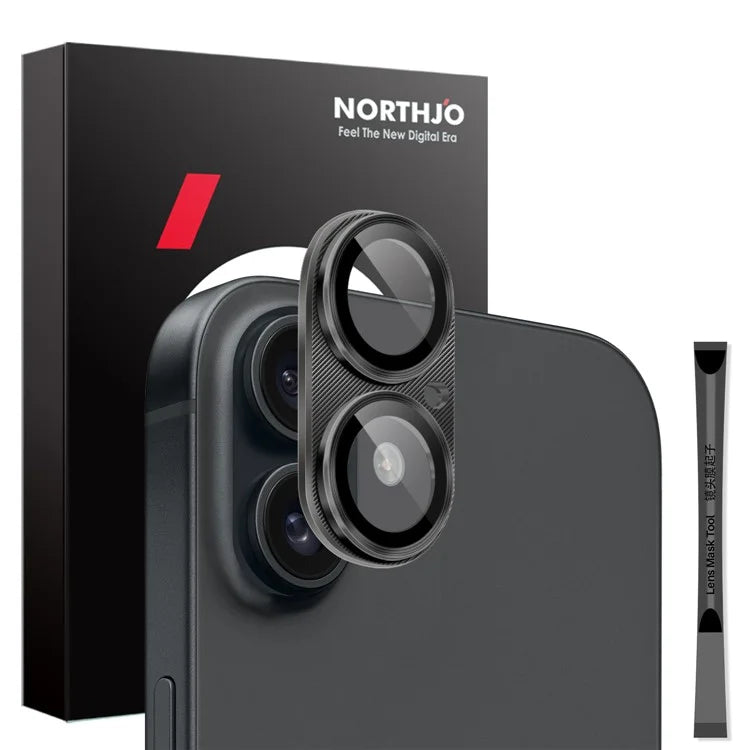 NORTHJO For iPhone 16 Plus / 16 Integrated Camera Lens Protector CD Vein Metal Frame + Tempered Glass Lens Film