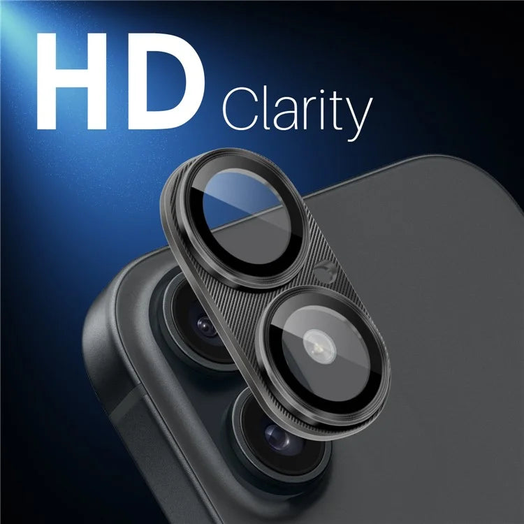 NORTHJO For iPhone 16 Plus / 16 Integrated Camera Lens Protector CD Vein Metal Frame + Tempered Glass Lens Film
