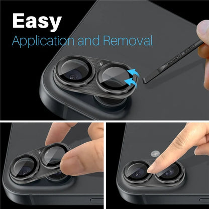 NORTHJO For iPhone 16 Plus / 16 Integrated Camera Lens Protector CD Vein Metal Frame + Tempered Glass Lens Film