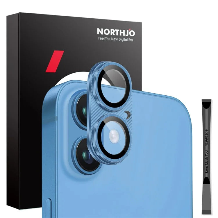 NORTHJO For iPhone 16 Plus / 16 Integrated Camera Lens Protector CD Vein Metal Frame + Tempered Glass Lens Film