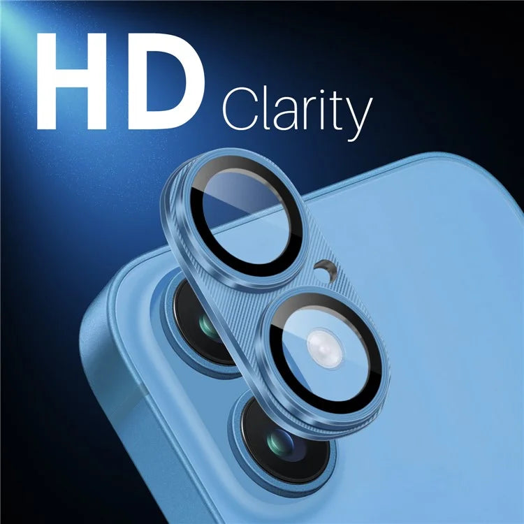 NORTHJO For iPhone 16 Plus / 16 Integrated Camera Lens Protector CD Vein Metal Frame + Tempered Glass Lens Film