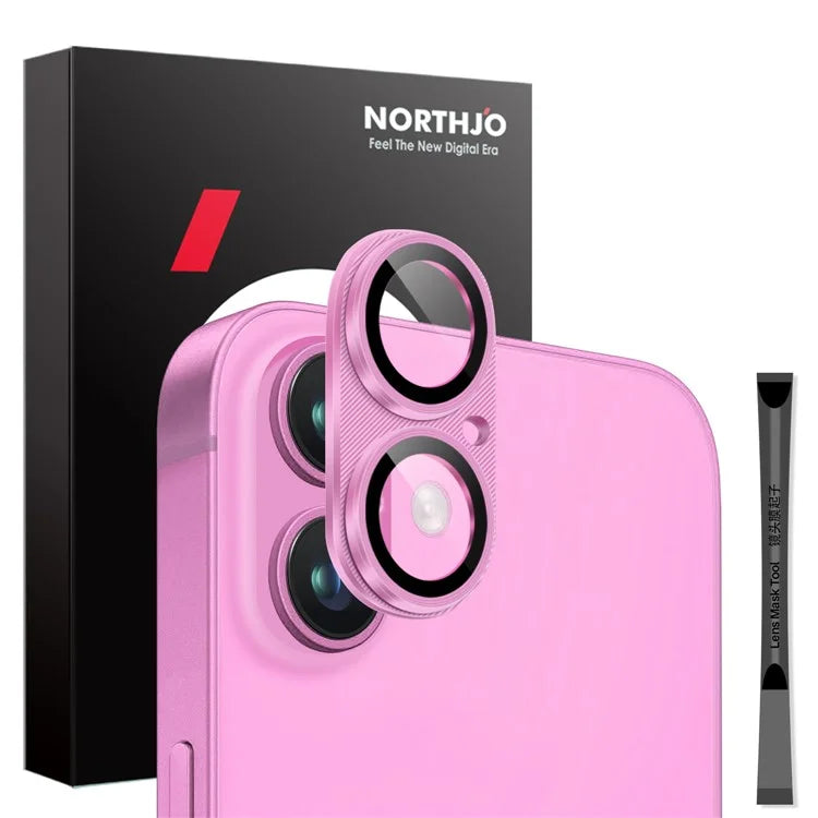 NORTHJO For iPhone 16 Plus / 16 Integrated Camera Lens Protector CD Vein Metal Frame + Tempered Glass Lens Film