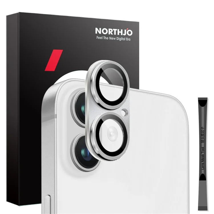 NORTHJO For iPhone 16 Plus / 16 Integrated Camera Lens Protector CD Vein Metal Frame + Tempered Glass Lens Film