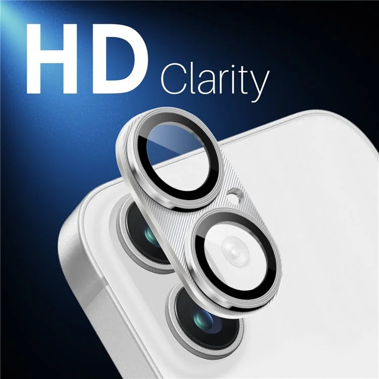 NORTHJO For iPhone 16 Plus / 16 Integrated Camera Lens Protector CD Vein Metal Frame + Tempered Glass Lens Film