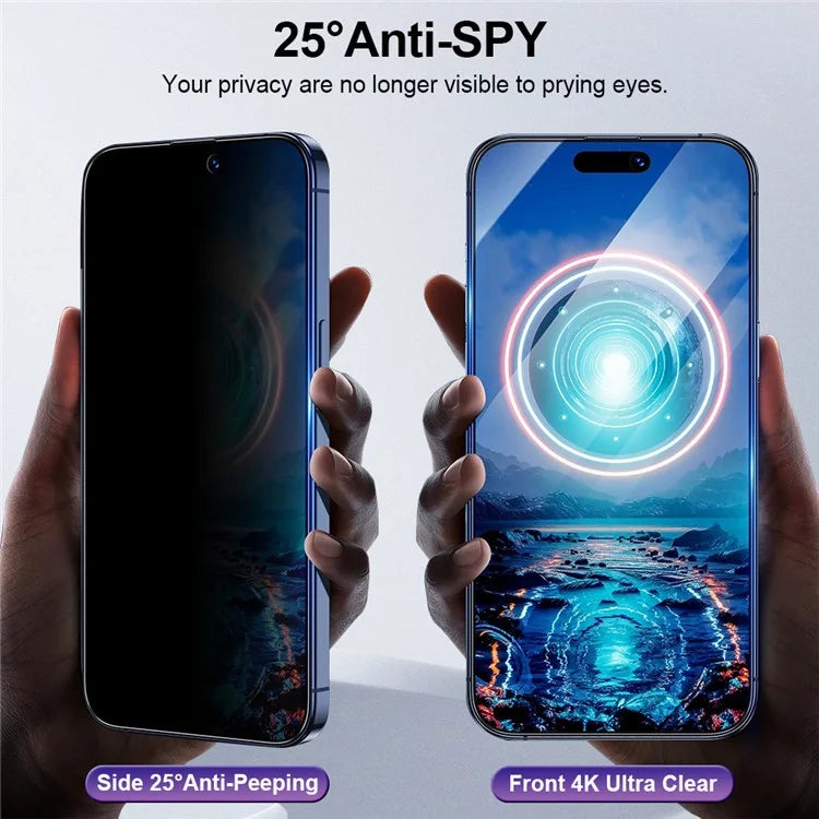 YONGPOLY For iPhone 16 Pro Anti-Spy Full Screen Protector Auto-Dust Removal Tempered Glass Film