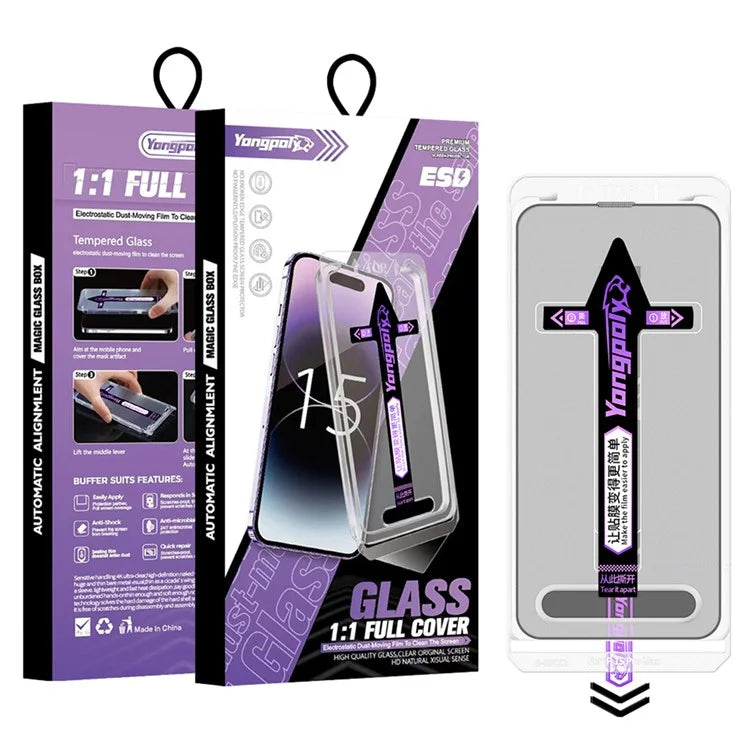 YONGPOLY For iPhone 16 Plus Tempered Glass Silk Printing HD Clear Screen Protector with Dust-Proof Net