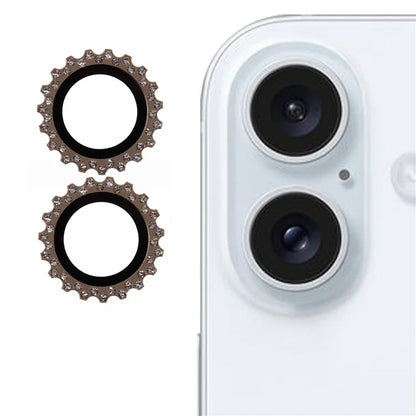 2Pcs / Set For iPhone 16 / 16 Plus Camera Lens Protector Gear Shape Rhinestone Decor Corning Gorilla Glass Lens Film