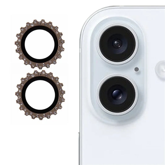2Pcs / Set For iPhone 16 / 16 Plus Camera Lens Protector Gear Shape Rhinestone Decor Corning Gorilla Glass Lens Film