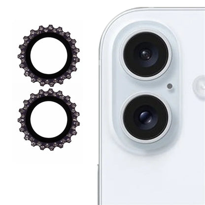 2Pcs / Set For iPhone 16 / 16 Plus Camera Lens Protector Gear Shape Rhinestone Decor Corning Gorilla Glass Lens Film