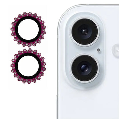 2Pcs / Set For iPhone 16 / 16 Plus Camera Lens Protector Gear Shape Rhinestone Decor Corning Gorilla Glass Lens Film