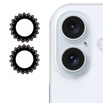 2Pcs / Set For iPhone 16 / 16 Plus Camera Lens Protector Gear Shape Rhinestone Decor Corning Gorilla Glass Lens Film