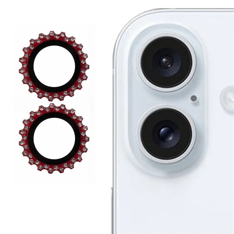 2Pcs / Set For iPhone 16 / 16 Plus Camera Lens Protector Gear Shape Rhinestone Decor Corning Gorilla Glass Lens Film