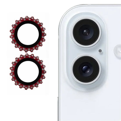 2Pcs / Set For iPhone 16 / 16 Plus Camera Lens Protector Gear Shape Rhinestone Decor Corning Gorilla Glass Lens Film