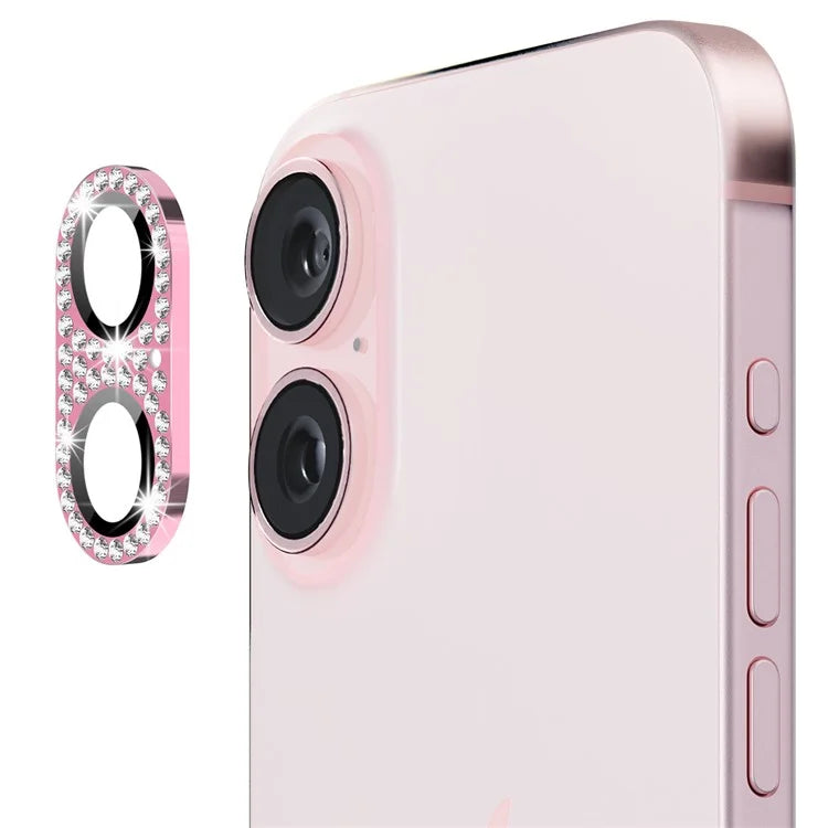 ENKAY HAT PRINCE For iPhone 16 /  16 Plus Camera Lens Protector Rhinestone Decor Metal+Tempered Glass Lens Film
