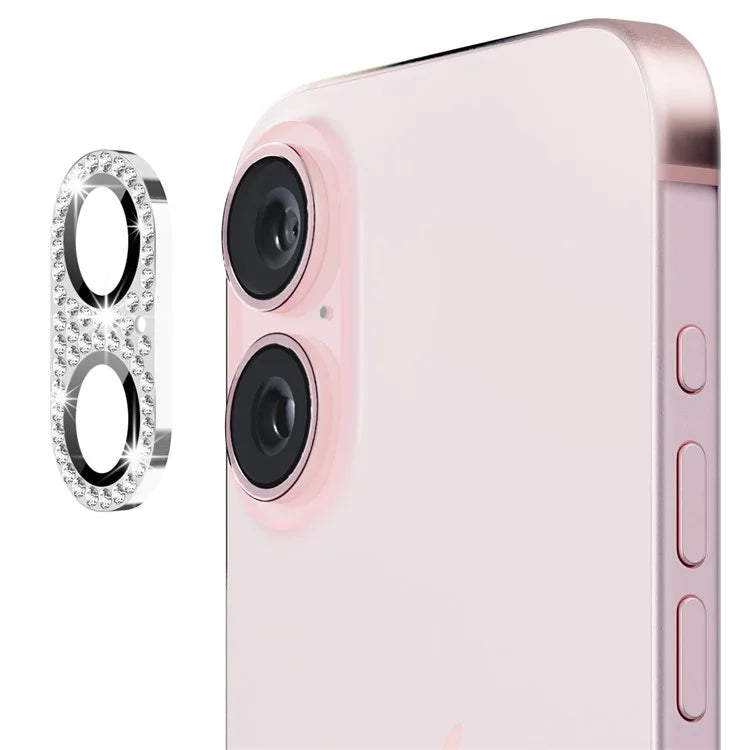 ENKAY HAT PRINCE For iPhone 16 /  16 Plus Camera Lens Protector Rhinestone Decor Metal+Tempered Glass Lens Film