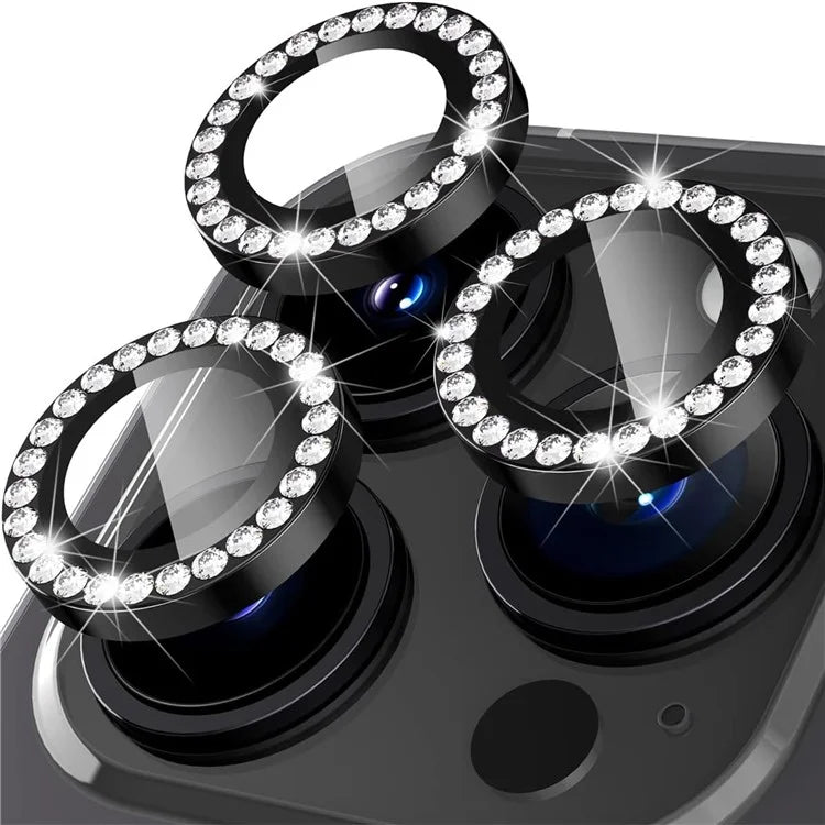 1Set For iPhone 16 Pro / 16 Pro Max Camera Lens Protector Tempered Glass+Metal Ring Rhinestone Lens Film