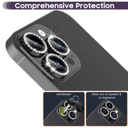 1Set For iPhone 16 Pro / 16 Pro Max Camera Lens Protector Tempered Glass+Metal Ring Rhinestone Lens Film