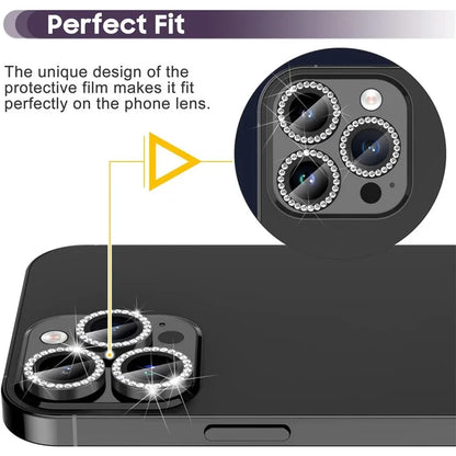 1Set For iPhone 16 Pro / 16 Pro Max Camera Lens Protector Tempered Glass+Metal Ring Rhinestone Lens Film