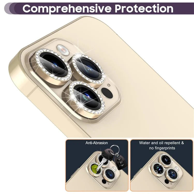 1Set For iPhone 16 Pro / 16 Pro Max Camera Lens Protector Tempered Glass+Metal Ring Rhinestone Lens Film