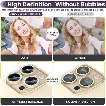 1Set For iPhone 16 Pro / 16 Pro Max Camera Lens Protector Tempered Glass+Metal Ring Rhinestone Lens Film