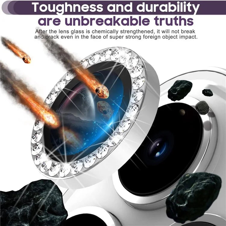 1Set For iPhone 16 Pro / 16 Pro Max Camera Lens Protector Tempered Glass+Metal Ring Rhinestone Lens Film