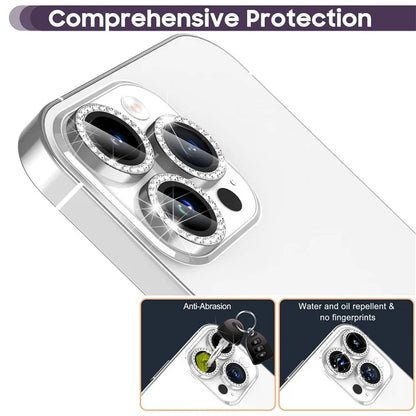 1Set For iPhone 16 Pro / 16 Pro Max Camera Lens Protector Tempered Glass+Metal Ring Rhinestone Lens Film