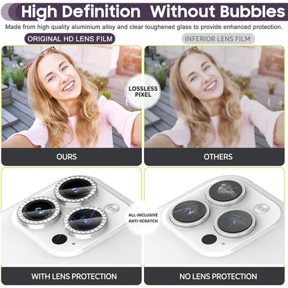 1Set For iPhone 16 Pro / 16 Pro Max Camera Lens Protector Tempered Glass+Metal Ring Rhinestone Lens Film