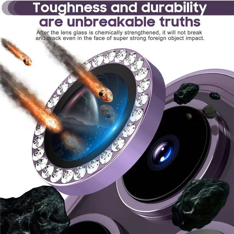 1Set For iPhone 16 Pro / 16 Pro Max Camera Lens Protector Tempered Glass+Metal Ring Rhinestone Lens Film